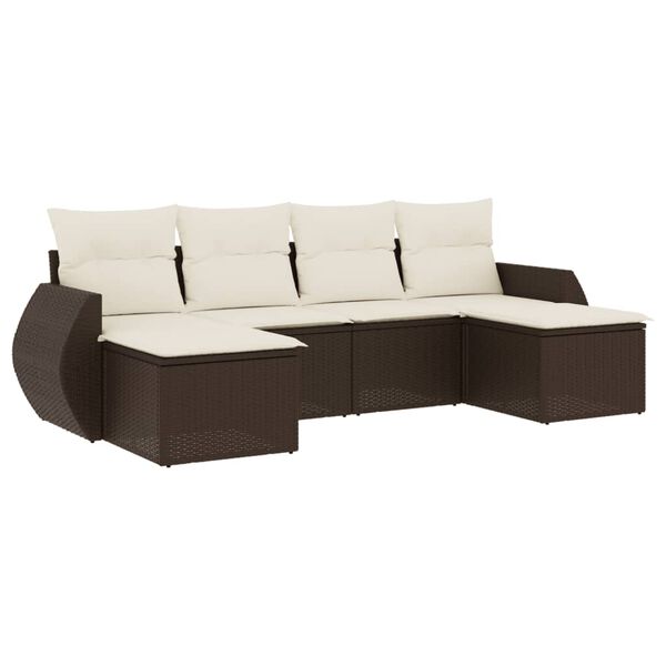 vidaXL Garden Sofa Set Brown PE Rattan 6-piece Adjustable Feet