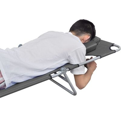 vidaXL Foldable Sunlounger with Head Cushion Adjustable Backrest Gray