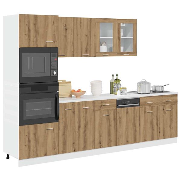 vidaXL Kitchen Cabinet Set Artisan Oak Engineered Wood and Glass Large