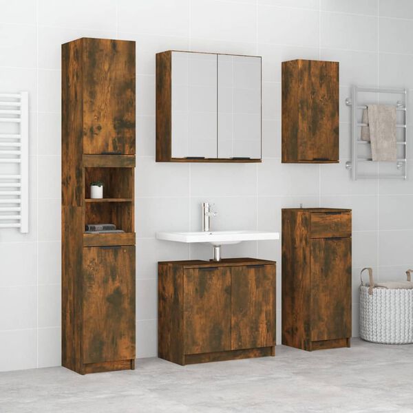 vidaXL Bathroom Furniture Set Smoked Oak Engineered wood, glass Large