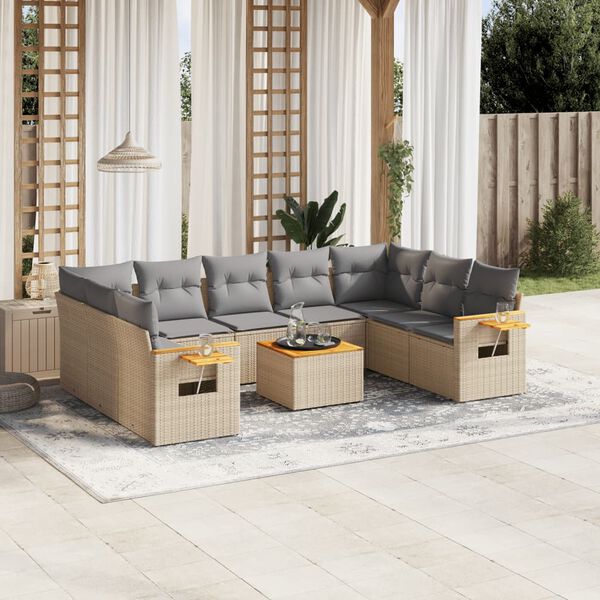 vidaXL Garden Sofa Set Beige with Light Grey Cushions