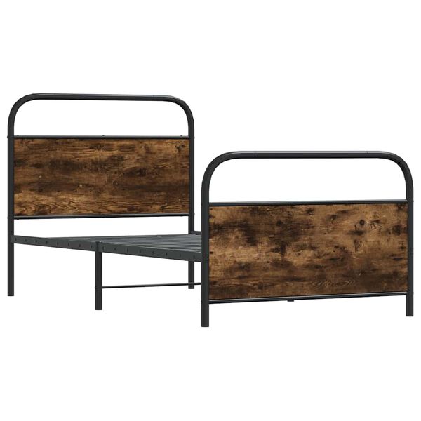 vidaXL Bed Frame Smoked Oak Steel, Engineered Wood Twin Bed Frame