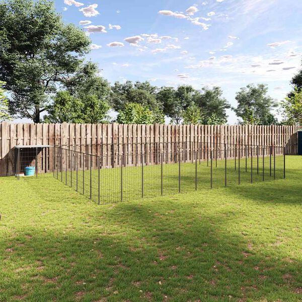 vidaXL Dog Kennel Black and Silver Grey Polyethylene, Powder-Coated Steel