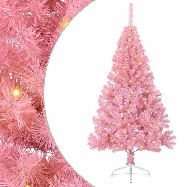 vidaXL Artificial Pre-lit Christmas Tree Pink 59.06 in PVC