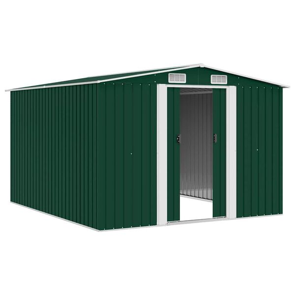vidaXL Garden Shed Green Galvanized steel 101.2 x 117.3 x 70.1 in