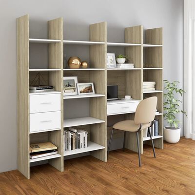 vidaXL Book Cabinet White and Sonoma Oak 15.7"x13.8"x70.9" Chipboard