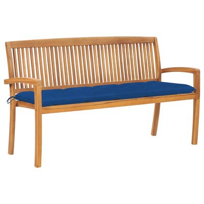 vidaXL Stacking Patio Bench with Cushion 62.6'' Solid Teak Wood