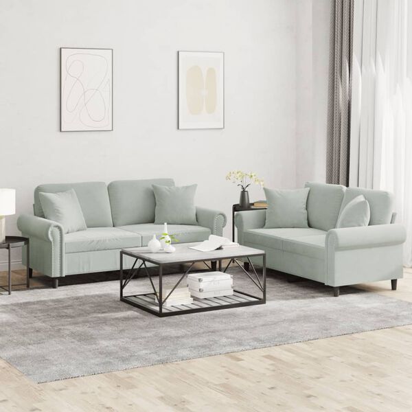 vidaXL Sofa Set Light Grey Velvet, Metal, Plywood, PP Cotton 2-Seater