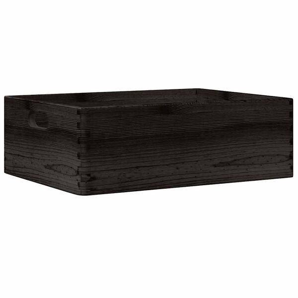 vidaXL Wooden Box Black Solid Pine Wood Medium Wooden Box Rectangular