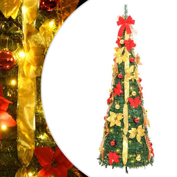 vidaXL Artificial Christmas Tree Green, Warm White, Red, Gold PVC, Metal