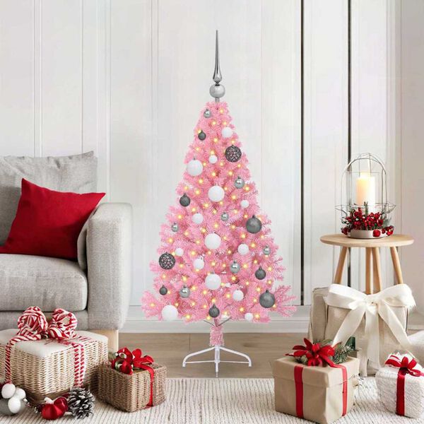 vidaXL Artificial Pre-lit Christmas Tree with 150 LEDs Pink 47.2" PVC