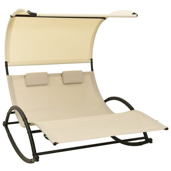 vidaXL Sun Lounger Cream Textilene, Steel Double Sun Lounger Crescent