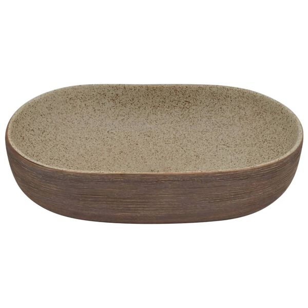 vidaXL Countertop Basin Sand and Brown Oval 23.2x15.7x5.5" Ceramic