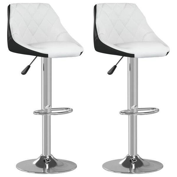 vidaXL Bar Stool Set of 2 White and black Faux leather, chromed steel