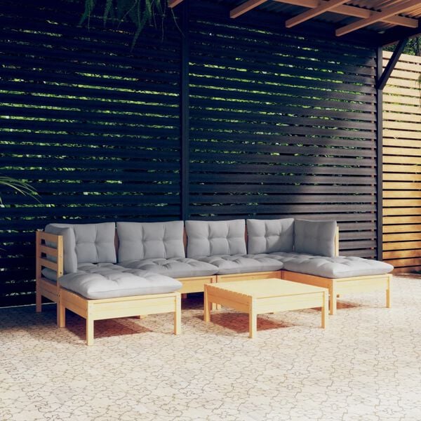 vidaXL Garden Lounge Set Grey Solid pine wood, 100% polyester Large