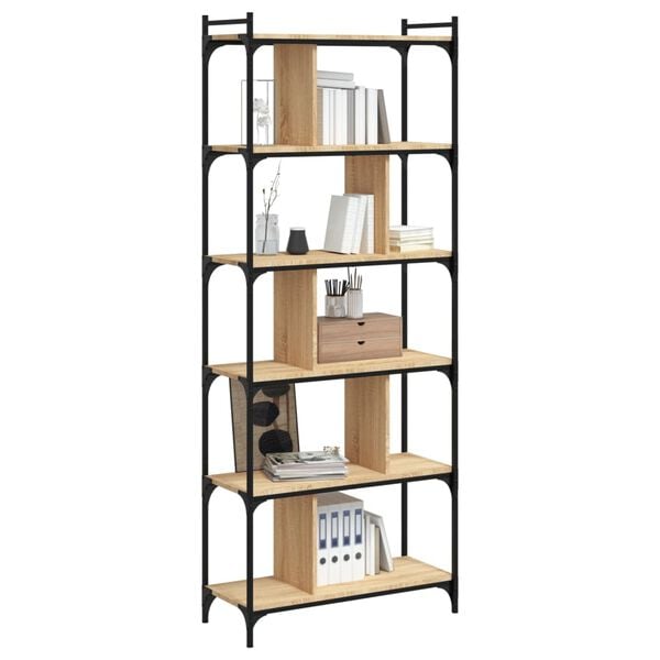 vidaXL Bookcase Sonoma Oak Engineered wood, Metal 6-Tier Tall