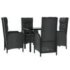vidaXL Patio Dining Set Black PE Rattan Medium Adjustable Armrests
