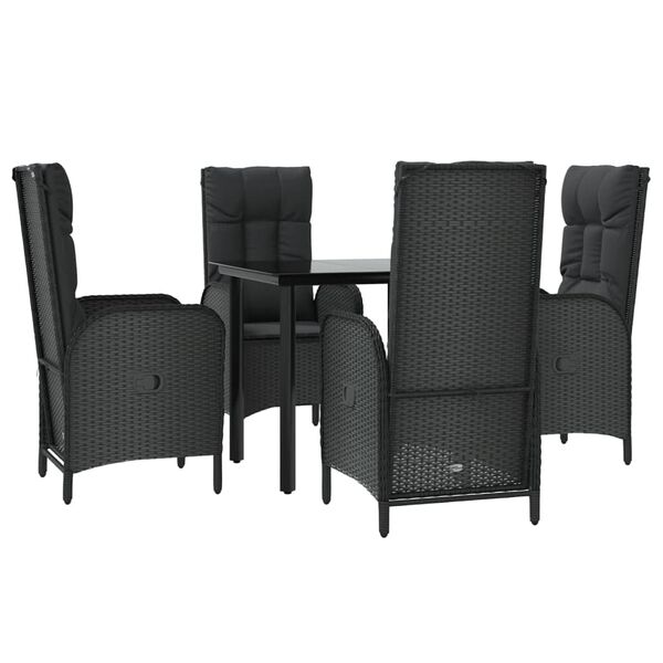vidaXL Patio Dining Set Black PE Rattan Medium Adjustable Armrests