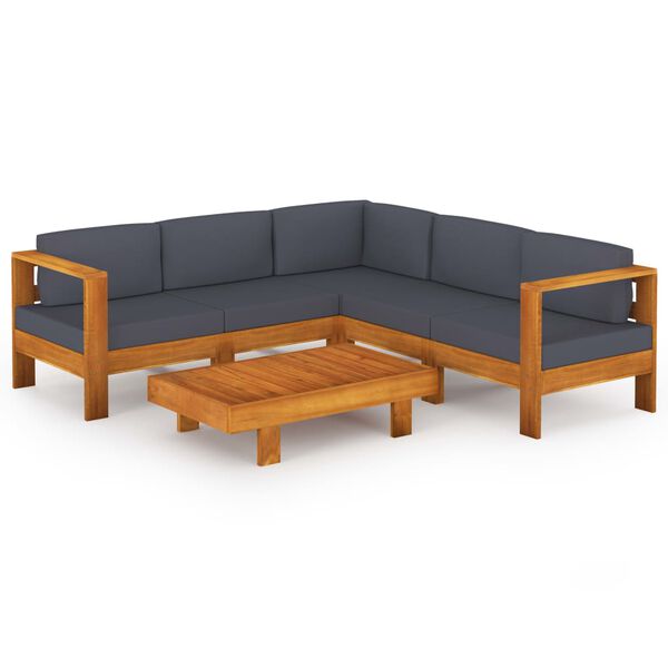 vidaXL Wooden Lounge Set Dark Grey Solid Acacia wood, 100% polyester fabric