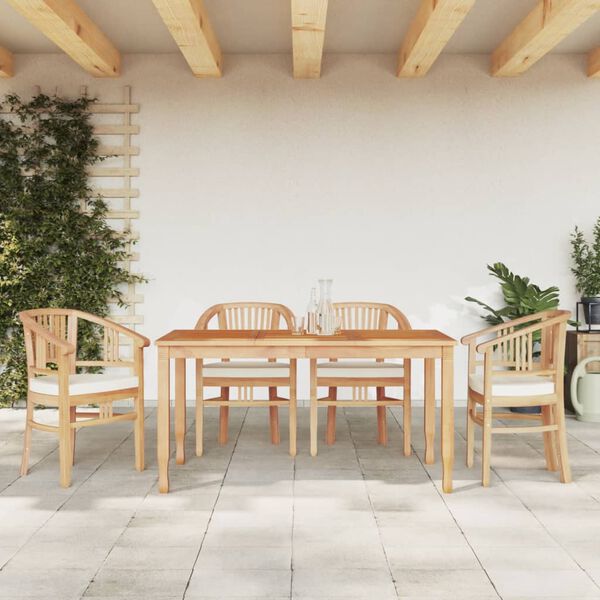 vidaXL Patio Dining Set Set of 4 Teak Wood, Cream White