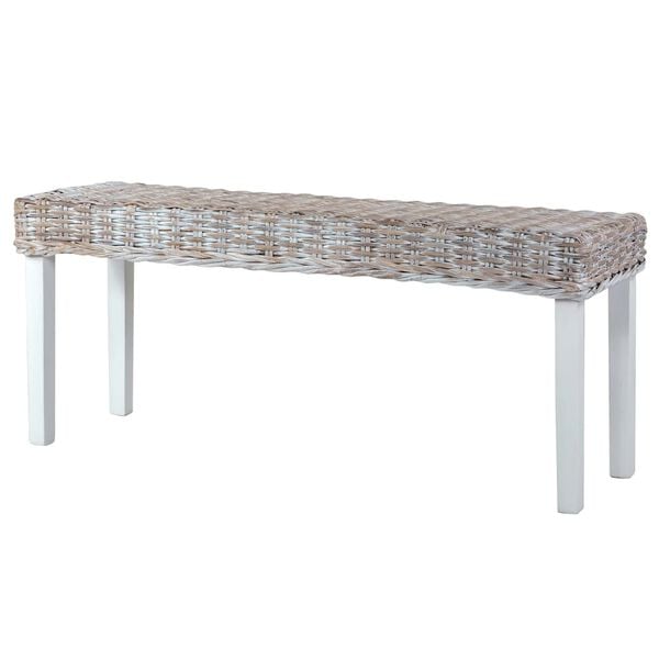 vidaXL Bench White Kubu rattan, Solid mango wood 43.3 in Durable Bench