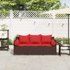 vidaXL Patio Sofa with Cushions 3-Seater Brown Poly Rattan