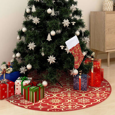 vidaXL Luxury Christmas Tree Skirt with Sock Red 35.4" Fabric