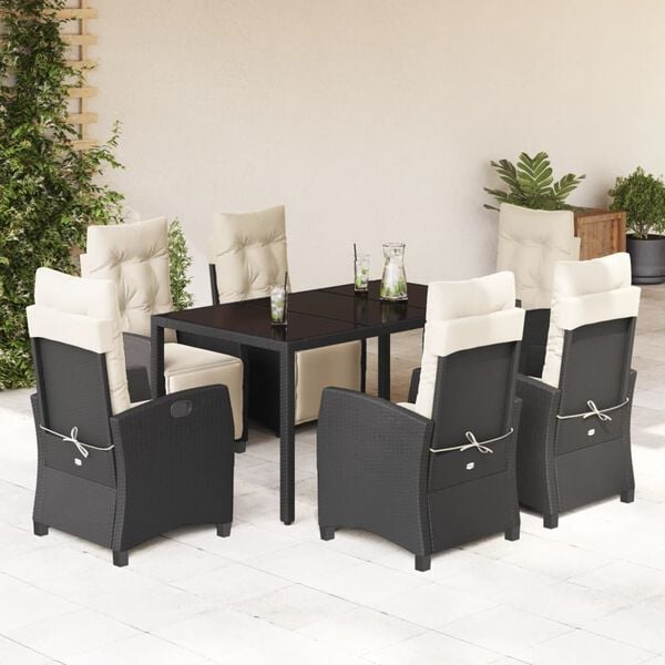 vidaXL Garden Dining Set Black and Cream White