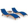 vidaXL Sun Lounger Royal Blue, Natural Wood Solid Acacia Wood, Polyester