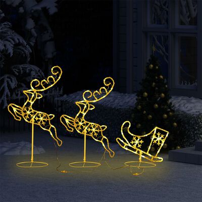 vidaXL Acrylic Christmas Flying Reindeer&Sleigh 102.4"x8.3"x34.3" Warm White