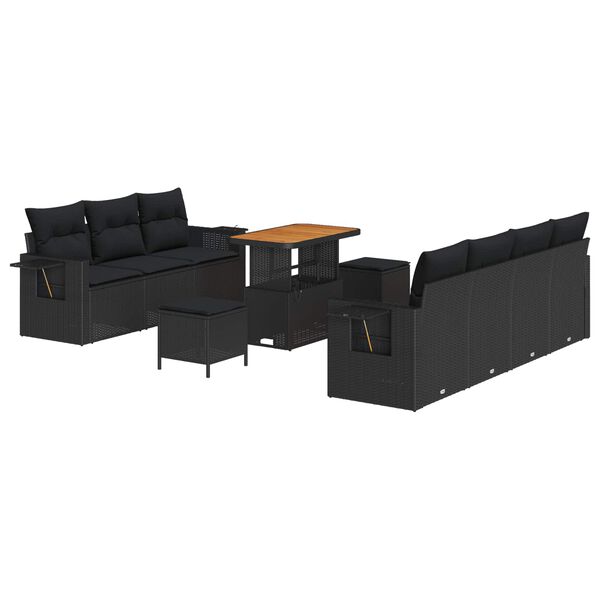 vidaXL Garden Sofa Set with Cushion with Storage 10 pcs Black