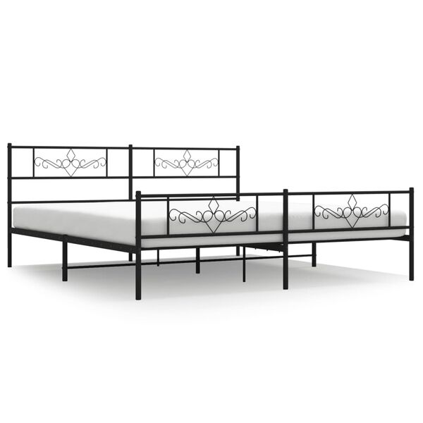 vidaXL Bed Frame Black Powder-Coated Steel King Bed Frame Rectangular