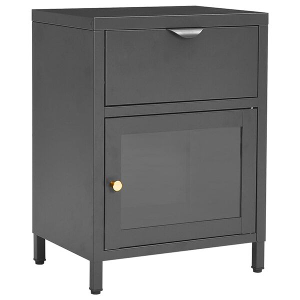 vidaXL Nightstand Set of 2 Anthracite Steel, tempered glass Nightstand