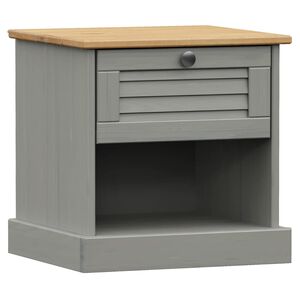 vidaXL Bedside Cabinet Grey Solid pine wood, engineered wood, metal