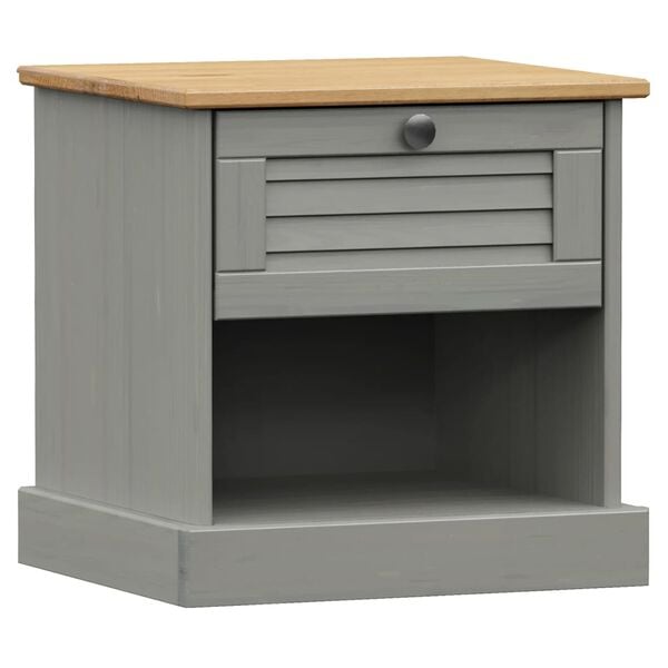 vidaXL Bedside Cabinet Grey Solid pine wood, engineered wood, metal