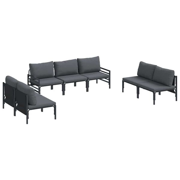 vidaXL Garden Sofa Set with Cushion 7 pcs Black Steel