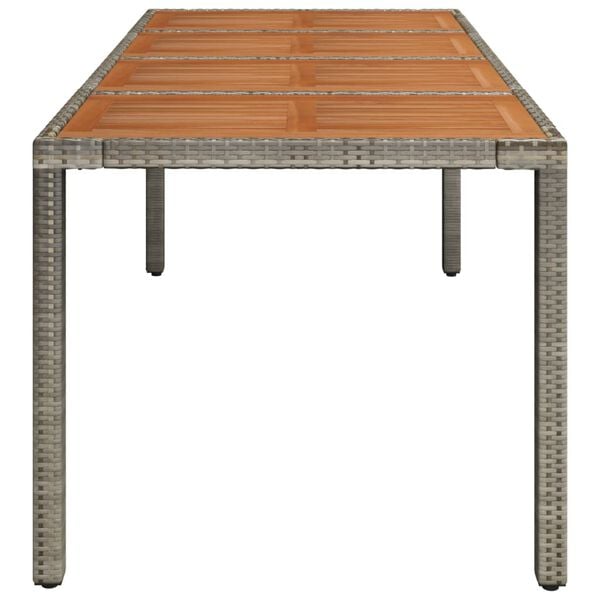 vidaXL Garden Table With Wooden Top Grey PE rattan Large Durable
