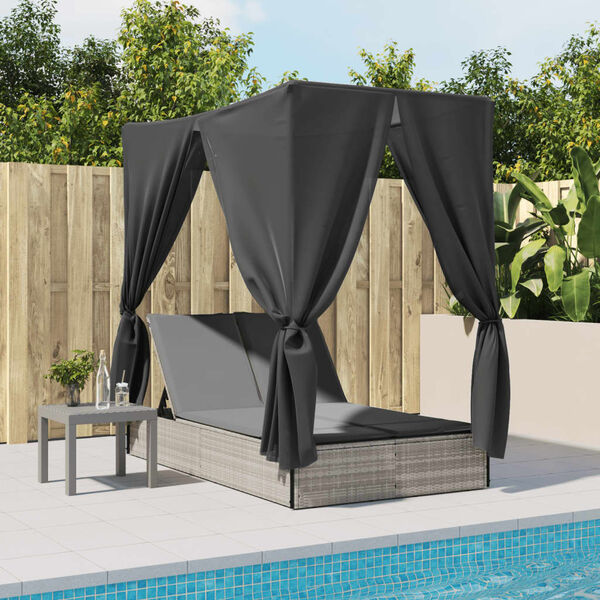 vidaXL Double Sun Lounger Light Grey, Dark Grey PE Rattan Double