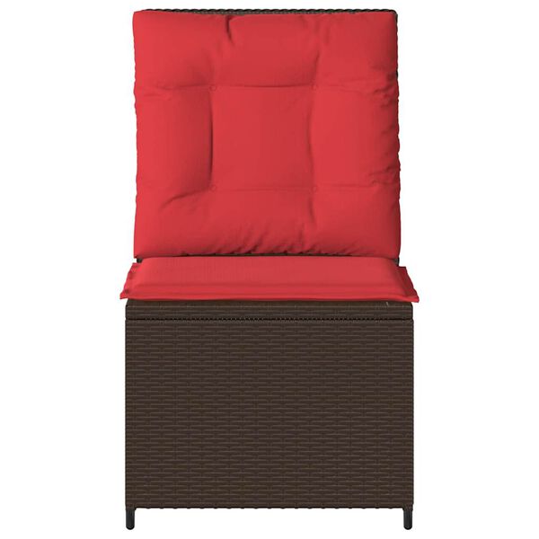 vidaXL Garden Sofa with Cushion Brown and Red Poly Rattan