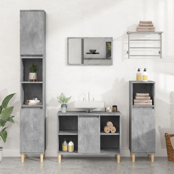 vidaXL Sink Cabinet Concrete grey Engineered wood, solid eucalyptus wood
