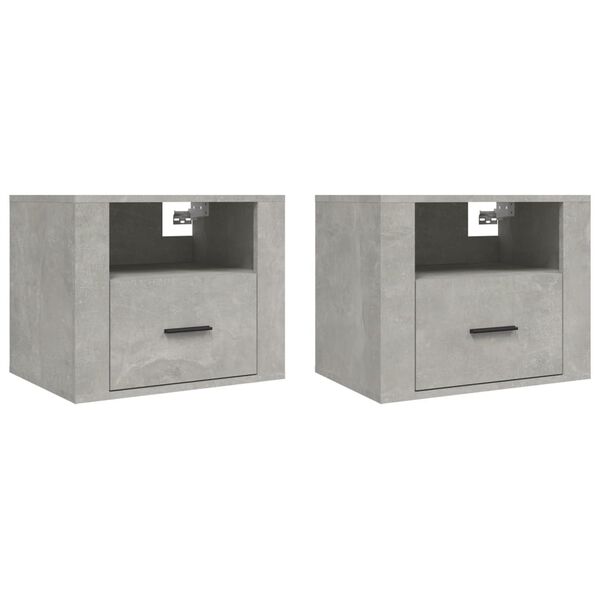 vidaXL Wall-mounted Bedside Cabinet Set of 2 Concrete grey Engineered wood