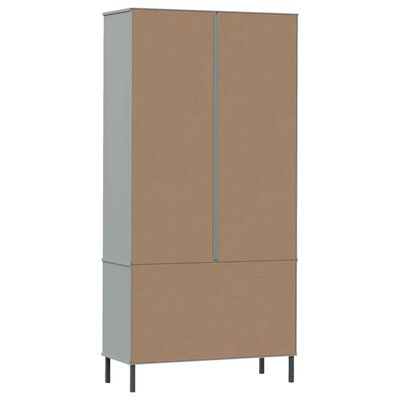 vidaXL Bookcase with Metal Legs Gray 33.5"x13.8"x67.9" Solid Wood OSLO