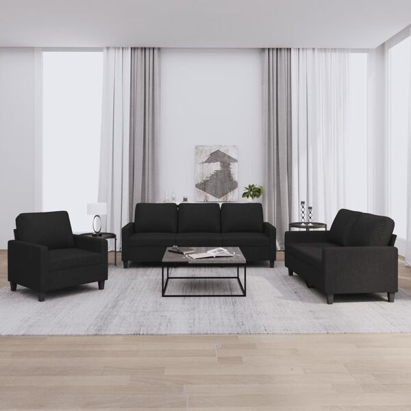 vidaXL Sofa Set Black 100% polyester, metal, textilene, plywood 3-Piece