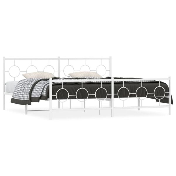 vidaXL Bed Frame White Powder-Coated Steel Double Durable Bed Frame