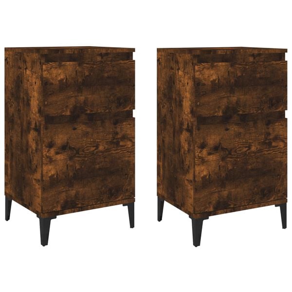 vidaXL Bedside Cabinet Set of 2 Smoked Oak Engineered wood, metal Medium