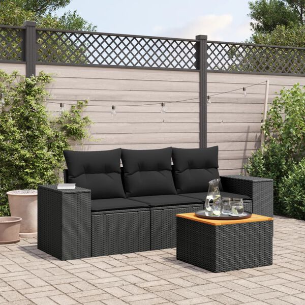 vidaXL Garden Sofa Set Black Poly Rattan 4-Piece Set Modular