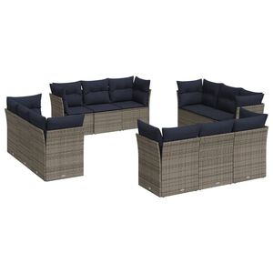vidaXL 12 Piece Patio Sofa Set with Cushions Gray Poly Rattan