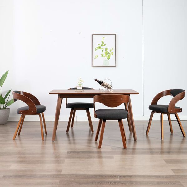 vidaXL Dining Chair Set of 4 Dark grey and dark brown Fabric and bentwood