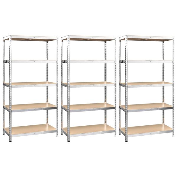 vidaXL 5-Layer Shelves 3 pcs Silver Steel&Engineered Wood