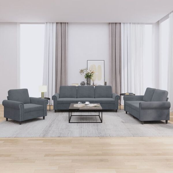 vidaXL Sofa Set Dark Grey Velvet (100% polyester), metal, textilene, plywood